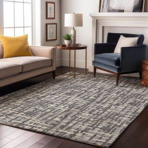 HomeRoots 9' X 12' Stylish Gray Silver Ivory Washable Area Rug with UV Protection for Modern Homes 682990