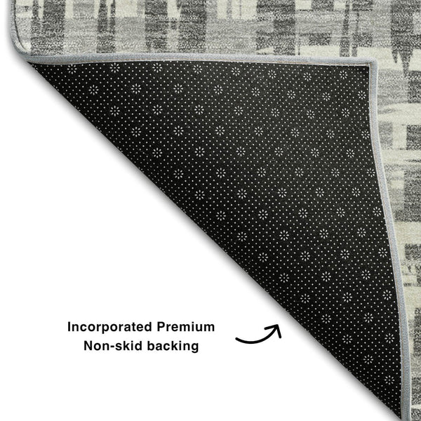 HomeRoots 9' X 12' Stylish Gray Silver Ivory Washable Area Rug with UV Protection for Modern Homes 682990