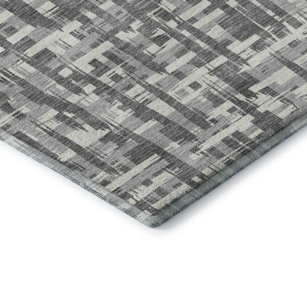 HomeRoots 9' X 12' Stylish Gray Silver Ivory Washable Area Rug with UV Protection for Modern Homes 682990