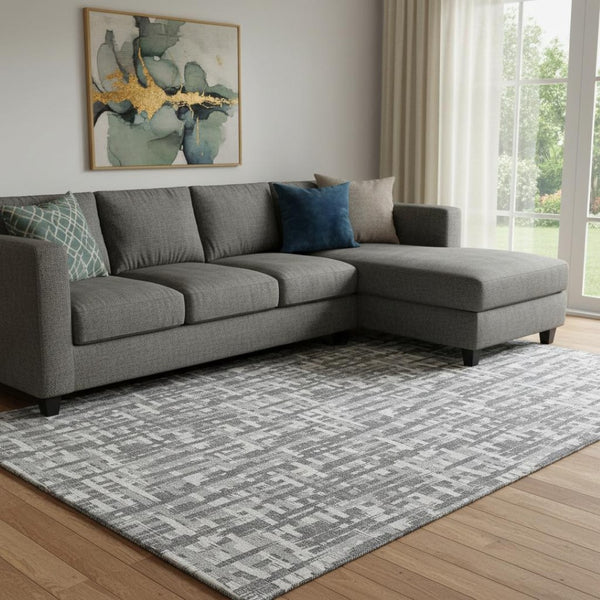 HomeRoots 10' Abstract Geometric Washable Area Rug in Gray, Silver & Ivory with UV Protection for Modern Homes 682991