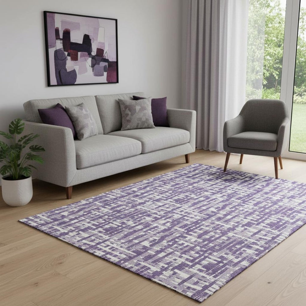 HomeRoots 5' X 8' Elegant Purple Ivory & Lavender Abstract Washable Area Rug with UV Protection for Homes 682993