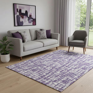 HomeRoots 5' X 8' Elegant Purple Ivory & Lavender Abstract Washable Area Rug with UV Protection for Homes 682993