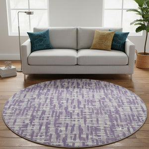 HomeRoots 8' Stylish Purple Ivory Lavender Washable Round Rug - UV Protected, Stain Resistant, Easy Care! 682994