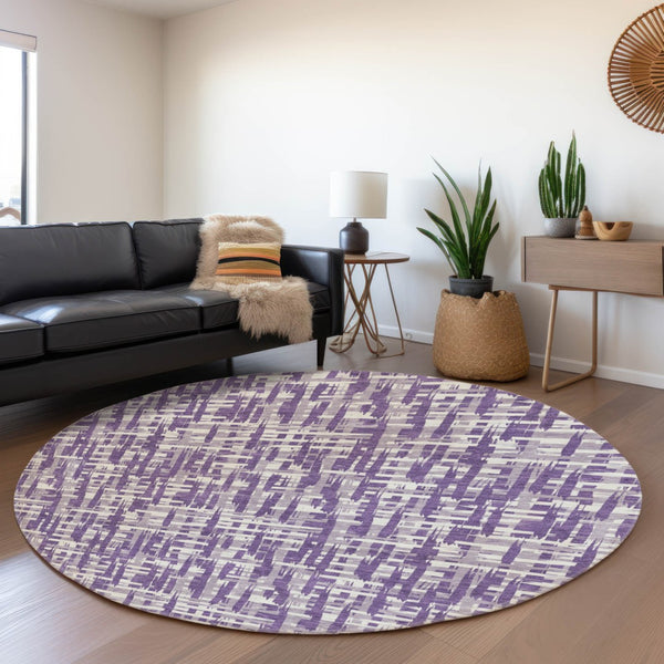 HomeRoots 8' Stylish Purple Ivory Lavender Washable Round Rug - UV Protected, Stain Resistant, Easy Care! 682994