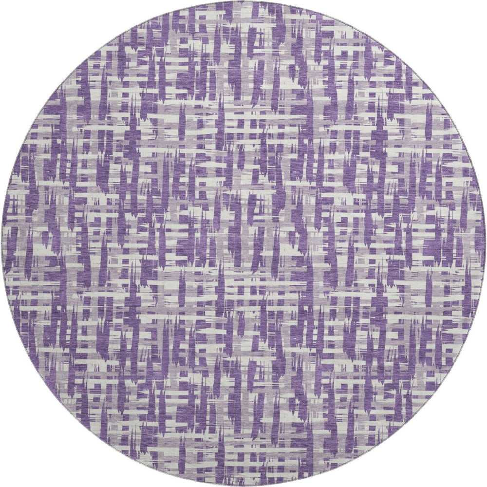 HomeRoots 8' Stylish Purple Ivory Lavender Washable Round Rug - UV Protected, Stain Resistant, Easy Care! 682994