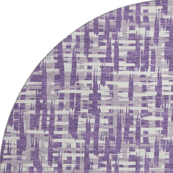 HomeRoots 8' Stylish Purple Ivory Lavender Washable Round Rug - UV Protected, Stain Resistant, Easy Care! 682994