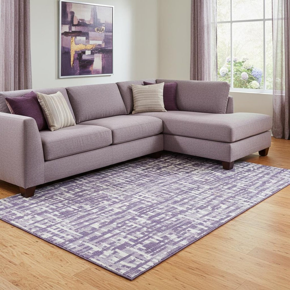 HomeRoots 8' X 10' Stylish Purple, Ivory & Lavender Abstract Geometric Washable Area Rug for Modern Homes 682995
