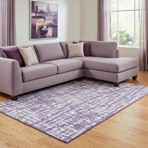 HomeRoots 8' X 10' Stylish Purple, Ivory & Lavender Abstract Geometric Washable Area Rug for Modern Homes 682995