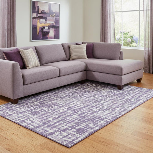 HomeRoots 8' X 10' Stylish Purple, Ivory & Lavender Abstract Geometric Washable Area Rug for Modern Homes 682995