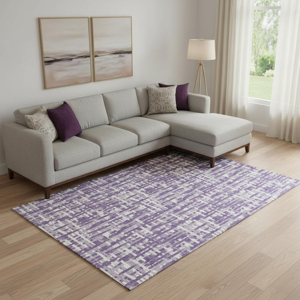 HomeRoots 9' X 12' Stylish Purple, Ivory & Lavender Abstract Geometric Washable Area Rug with UV Protection 682996