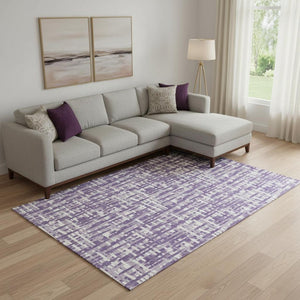 HomeRoots 9' X 12' Stylish Purple, Ivory & Lavender Abstract Geometric Washable Area Rug with UV Protection 682996