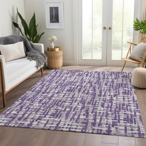 HomeRoots 9' X 12' Stylish Purple, Ivory & Lavender Abstract Geometric Washable Area Rug with UV Protection 682996