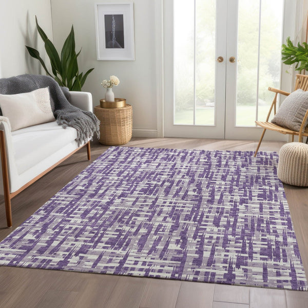 HomeRoots 9' X 12' Stylish Purple, Ivory & Lavender Abstract Geometric Washable Area Rug with UV Protection 682996