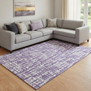 HomeRoots 10' Modern Abstract Geometric Area Rug in Purple & Ivory - Washable, Stain-Resistant, UV Protected! 682997