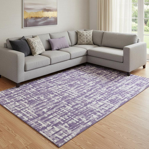 HomeRoots 10' Modern Abstract Geometric Area Rug in Purple & Ivory - Washable, Stain-Resistant, UV Protected! 682997