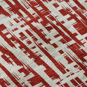 HomeRoots 5' X 8' Abstract Geometric Washable Area Rug in Red, Beige & Ivory - UV Resistant, Stain-Proof Style! 682999