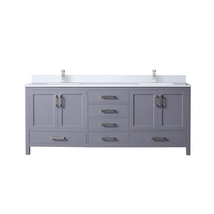 English Elm Dark Grey 80" Double Bath Vanity with White Quartz Top, Soft-Close Drawers, Chrome Faucet Set B2731P259128