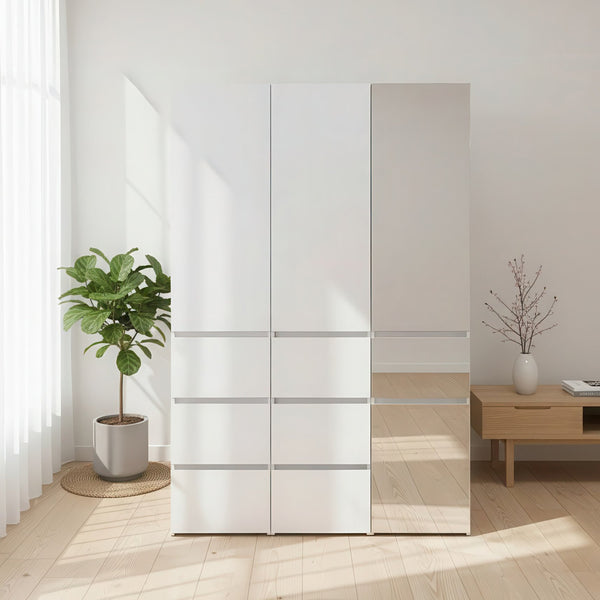 English Elm Elise Modular Wood Closet System with Mirror in White — Durable Melamine, Ample Storage, Easy Assembly, Stylish Finish B040S00121