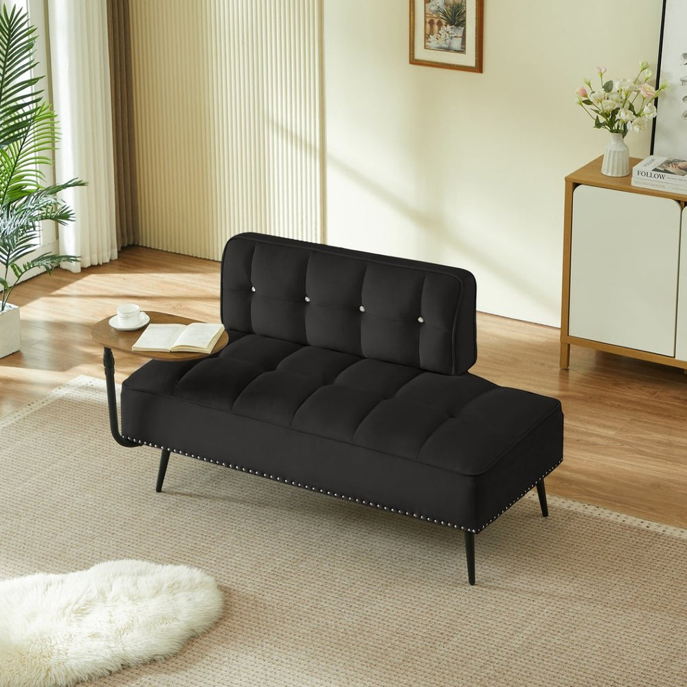 English Elm 54-inch Velvet Tufted Loveseat with Rotating Tray Table Nailhead Trim Compact Seating Black W1359P438325