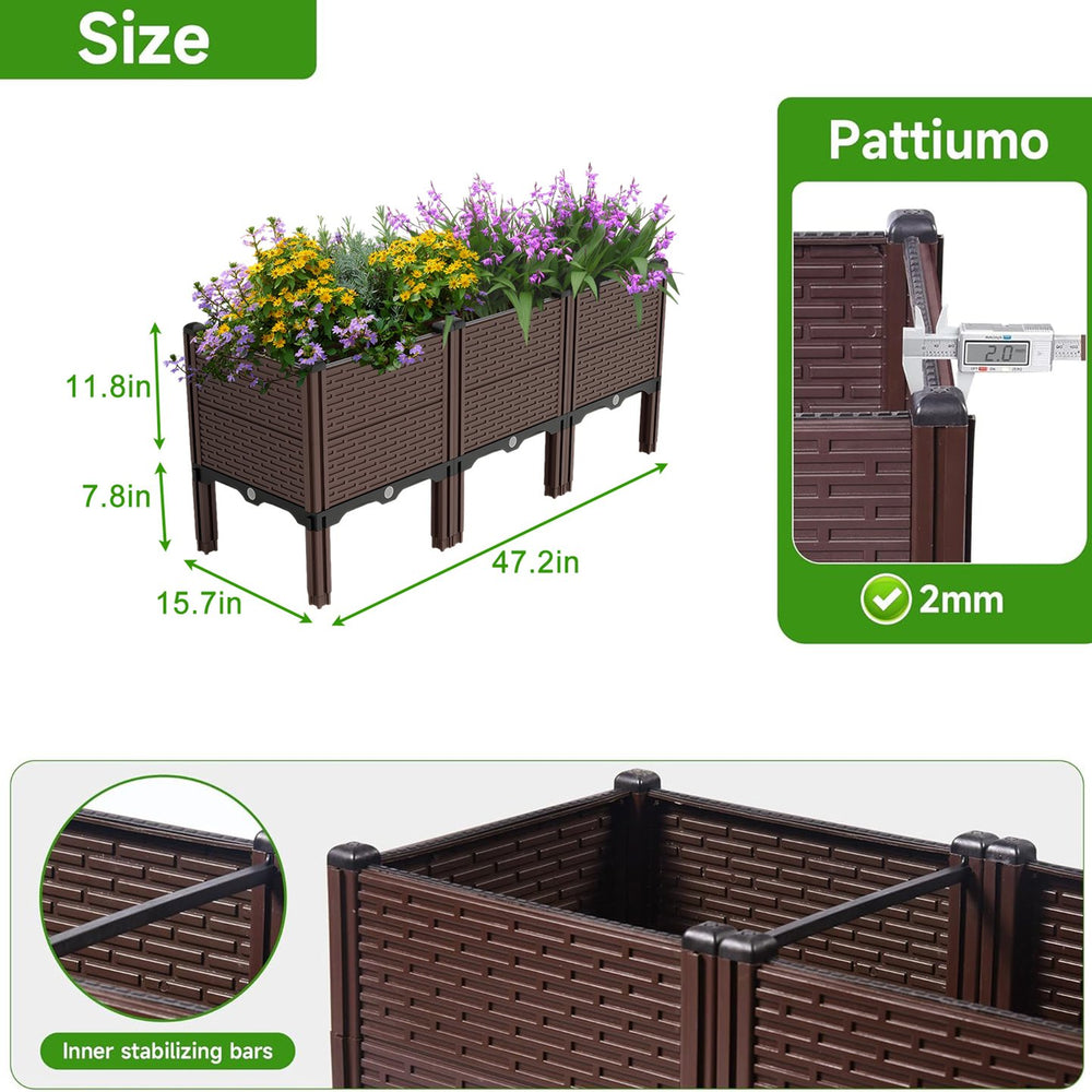 English Elm 47.2x15.7x19.6in Raised Garden Beds Outdoor Polypropylene Planter Box with Drain, Frost & Heat Proof, 440lb Capacity W3101P314485