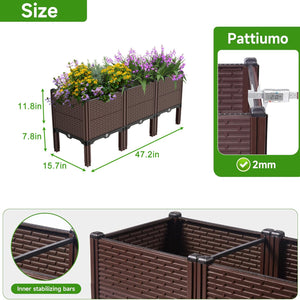 English Elm 47.2x15.7x19.6in Raised Garden Beds Outdoor Polypropylene Planter Box with Drain, Frost & Heat Proof, 440lb Capacity W3101P314485