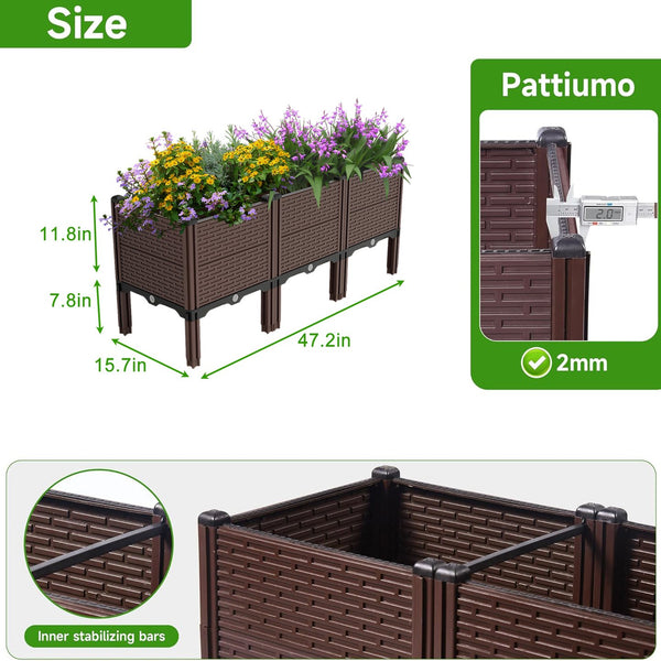 English Elm 47.2x15.7x19.6in Raised Garden Beds Outdoor Polypropylene Planter Box with Drain, Frost & Heat Proof, 440lb Capacity W3101P314485