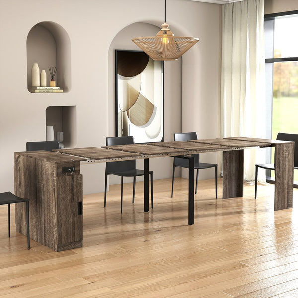English Elm Modern Extendable Dining Table with Built-In Outlet, USB Ports & Storage, Space-Saving Console to 118" Brown W331S00192