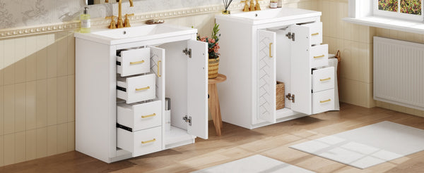English Elm 60'' Modern Bathroom Vanity Set With Ceramic Sink, Solid Wood Frame, Soft-Close Drawers & Doors N710SS00001K