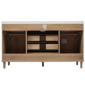 English Elm Christopher Knight Home® - 60" Modern Bathroom Vanity with Durable SMC Sink, Rattan Doors, Soft-Close Drawers, Pine Legs Antique Natural N817P296130N