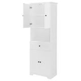 English Elm Tall Bathroom Cabinet With Four Doors, Large Storage Space Open Shelve, Upper Storage Cabinet, White