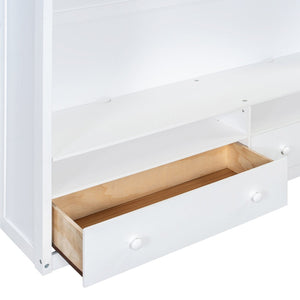 English Elm Full Size Loft Bed with Led Lighting Wardrobe Drawers and Shelves for Teen Rooms White LT000499AAK