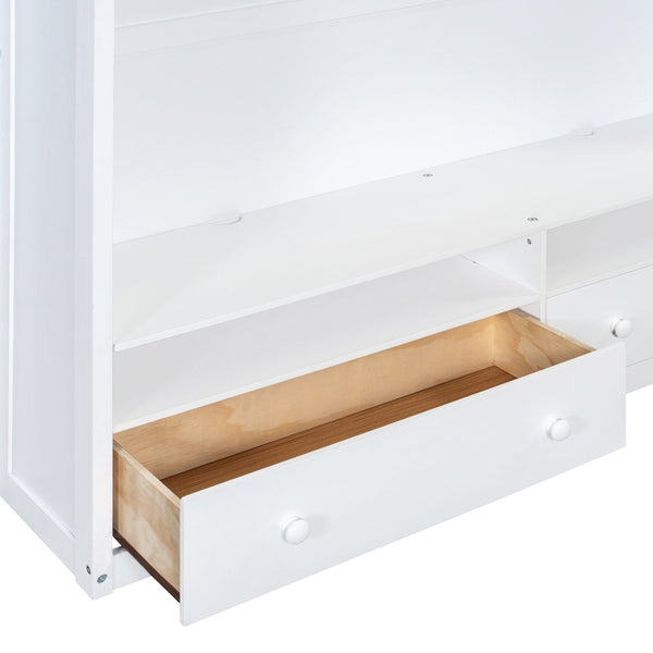 English Elm Full Size Loft Bed with Led Lighting Wardrobe Drawers and Shelves for Teen Rooms White LT000499AAK
