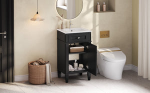 English Elm 18-inch French Style Freestanding Bathroom Vanity with Ceramic Sink Soft Close Storage Black N710P411340B