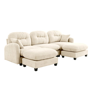 English Elm Modular U-Shaped Sectional Couch With Ottoman, Premium Chenille, Tufted Backrest, 2 Pillows, Beige W714S01369