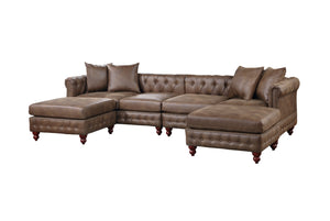 English Elm Dark Coffee 4-Piece Sectional Set – Breathable Leatherette With Reversible Loveseats & Ottomans B011S01328