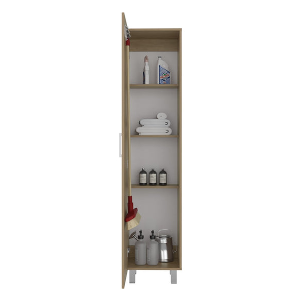 English Elm Vintro Tall Single Door Storage Cabinet with Metal Legs and Four Interior Shelves Natural Wood B070P487578