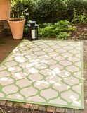 Unique Loom Outdoor Trellis Moroccan Machine Made Geometric Rug Beige and Green, Green 5' 3" x 8' 0"