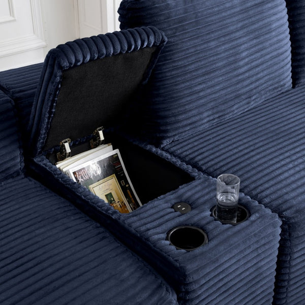 English Elm 125'' Modular L-shape Sectional Corduroy Cloud Couch with Storage and Usb Charging Blue W1117S00423