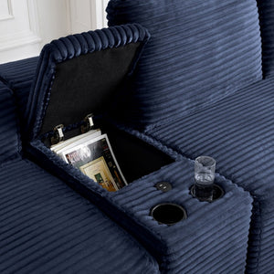 English Elm 150'' Modular Corduroy Sectional with Deep Seating Usb Ports and Hidden Storage Blue W1117S00409