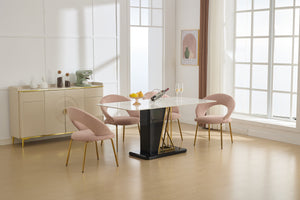 English Elm 061-Set Of 1 Pink Velvet Dining Chair With Curved Backrest & Golden Legs For Modern Spaces W527P255478