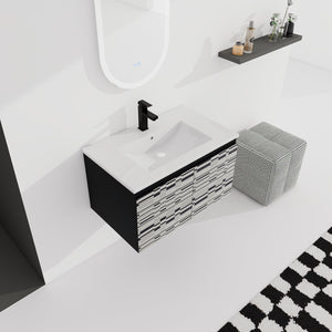 English Elm 30'' Floating Wall-Mounted Bathroom Vanity With Sleek Ceramic Sink & Soft-Close Cabinet Design W999S00210