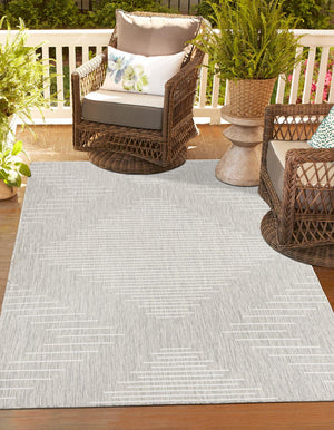 Unique Loom Outdoor Modern Tambor Machine Made Lines Rug Gray, Ivory 7' 1" x 10' 0"