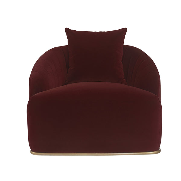 Sunpan Astrid Armchair - Luxurious Velvet Tufted Design with Antique Brass Frame for Elegant Living Spaces Merlot