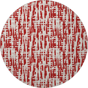 HomeRoots 8' Washable Round Rug with Abstract Geometric Design in Red, Beige & Ivory - UV Protected & Durable 683000
