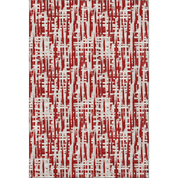 HomeRoots 8' X 10' Washable Geometric Area Rug in Red, Beige & Ivory - Durable, Stain-Resistant & UV-Protected! 683001