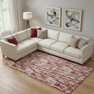 HomeRoots 9' X 12' Washable Area Rug – Modern Red, Beige & Ivory Abstract Geometric Design with UV Protection 683002