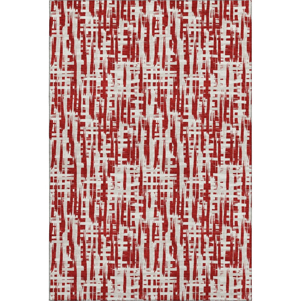 HomeRoots 9' X 12' Washable Area Rug – Modern Red, Beige & Ivory Abstract Geometric Design with UV Protection 683002