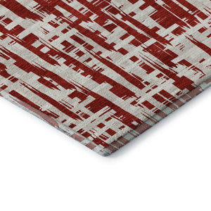 HomeRoots 9' X 12' Washable Area Rug – Modern Red, Beige & Ivory Abstract Geometric Design with UV Protection 683002