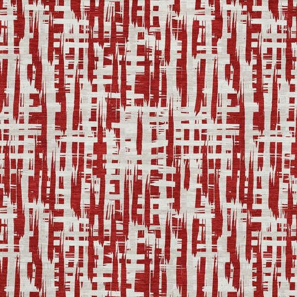 HomeRoots 9' X 12' Washable Area Rug – Modern Red, Beige & Ivory Abstract Geometric Design with UV Protection 683002