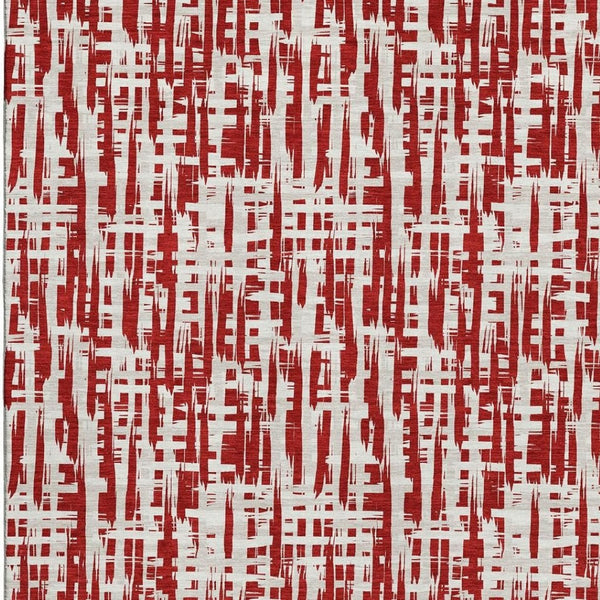 HomeRoots 9' X 12' Washable Area Rug – Modern Red, Beige & Ivory Abstract Geometric Design with UV Protection 683002